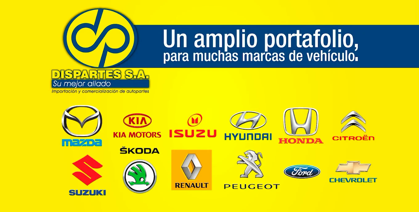 Portfolio of vehicle brands covered by Dispartes: Mazda, Kia, Isuzu, Hyundai, Honda, Citroën and more